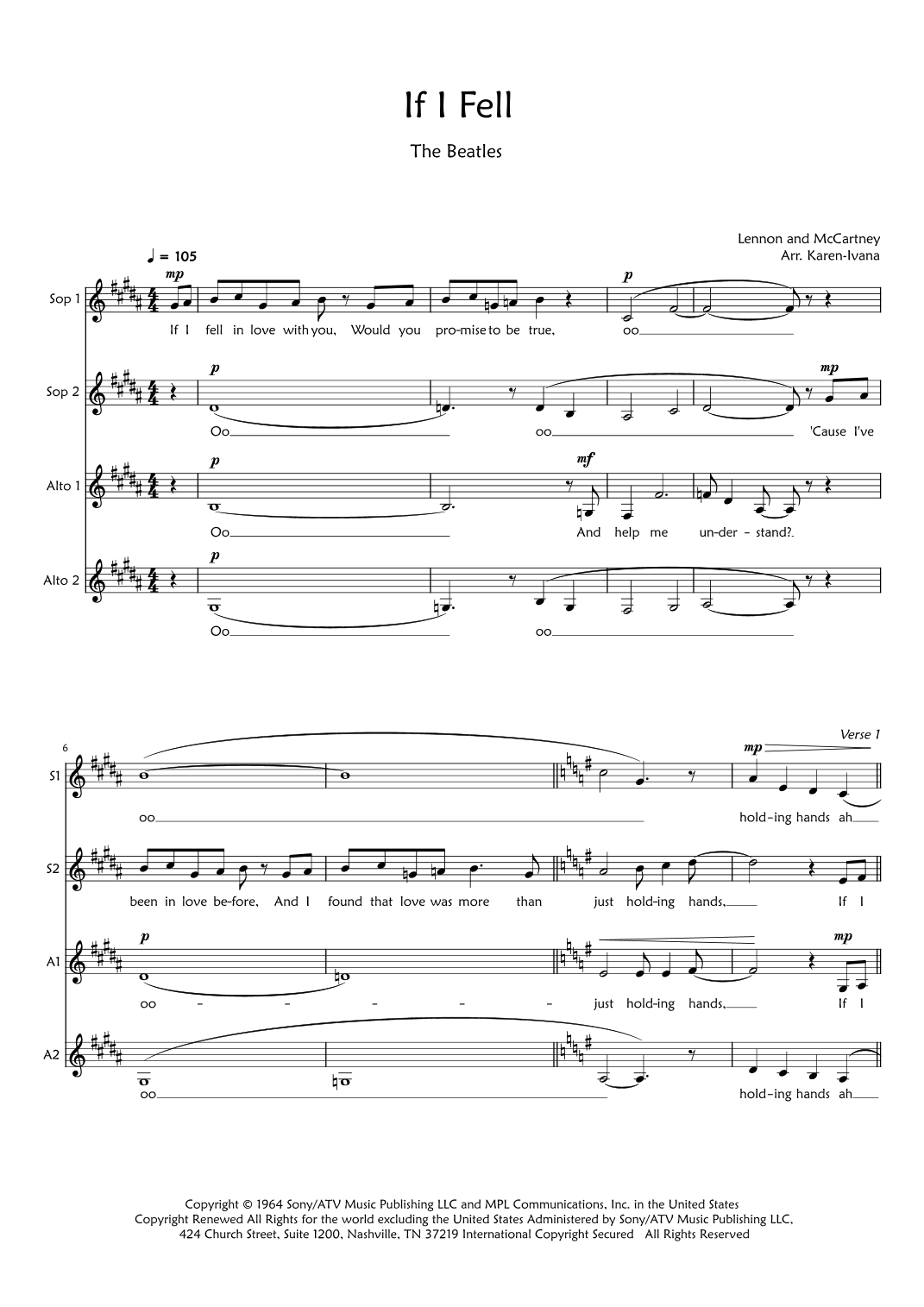 If I Fell (arr. Karen Ivana)