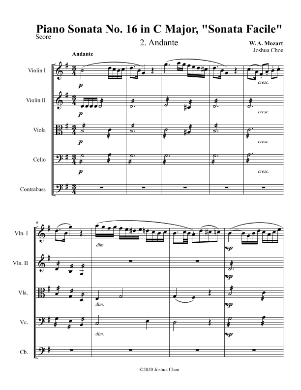 Sonata facile, Movement 2 (arr. Joshua Choe)