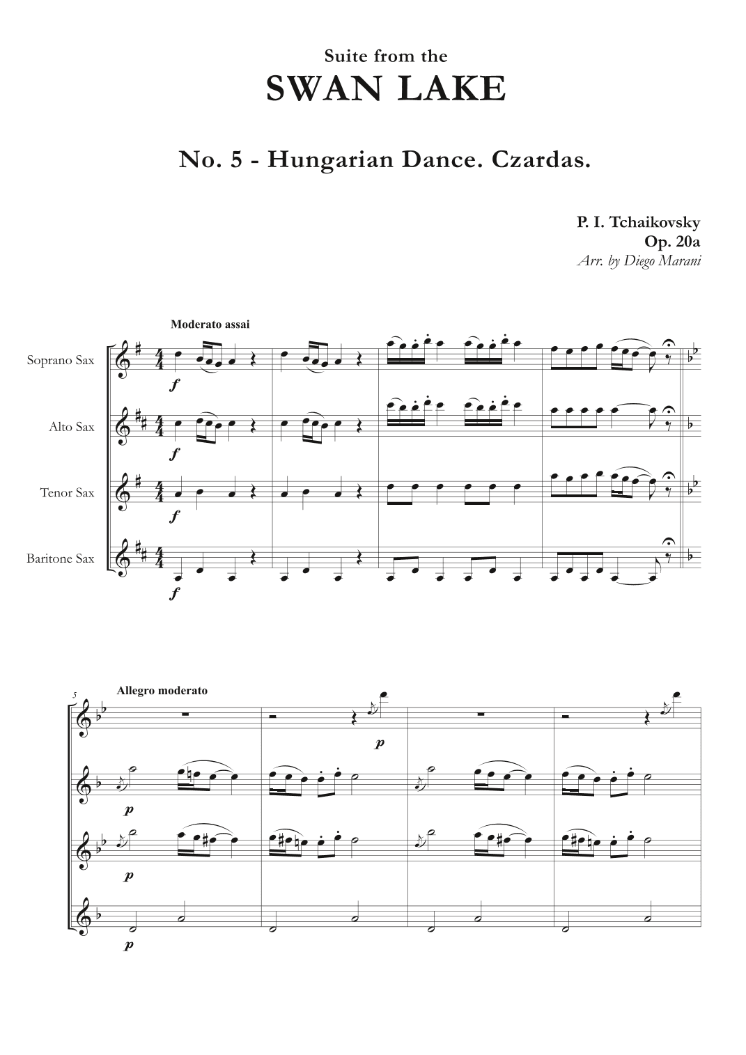 "Hungarian Dance. Czardas" from Swan Lake Suite for Saxophone Quartet (arr. Diego Marani)