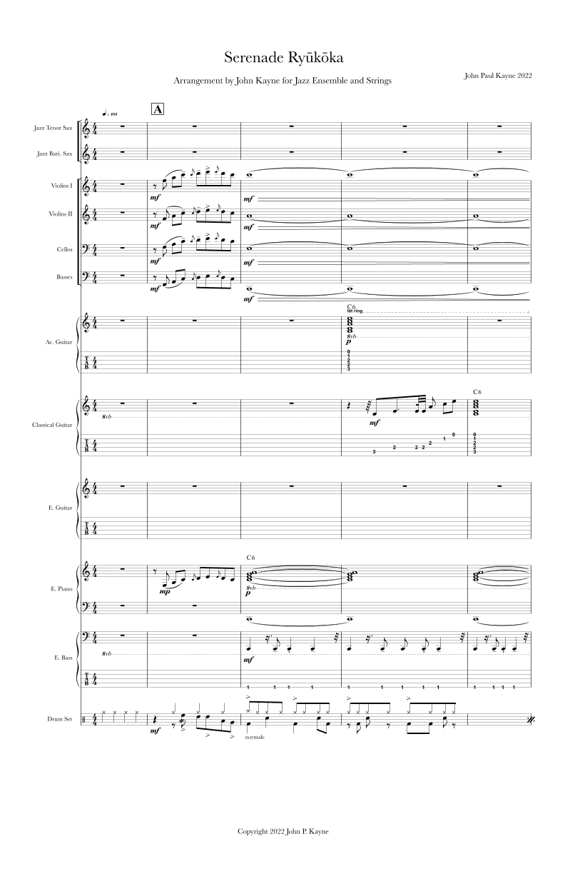 Serenade Ryu¯ko¯ka in C Maj for jazz ensemble & strings;Jazz font