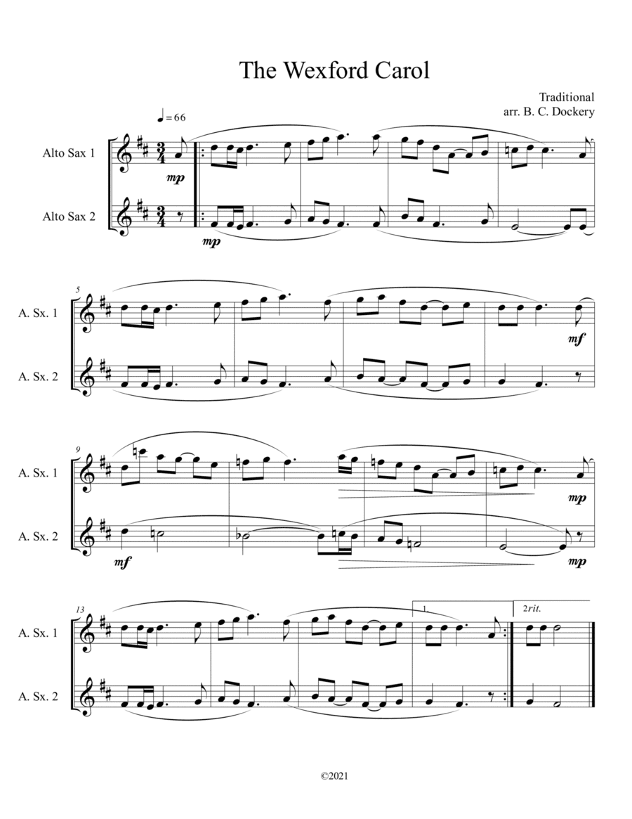 The Wexford Carol (Alto Sax Duet) (arr. B. C. Dockery)