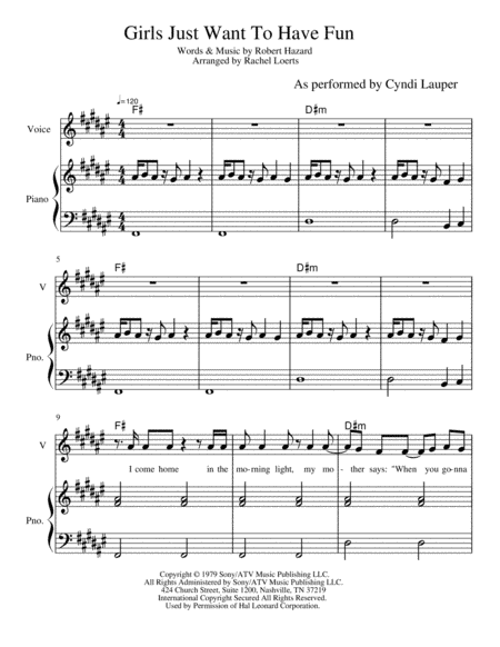 Cyndi Lauper- Girls Just Want to Have Fun Intermediate Piano (arr. Rachel Loerts)