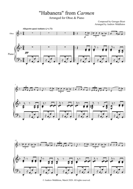 Habanera from Carmen arranged for Oboe and Piano (arr. Andrew Middleton)