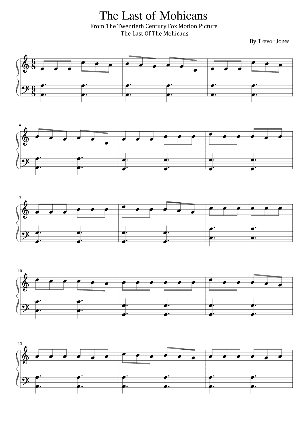 Last Of The Mohicans (main Theme) (arr. poon)
