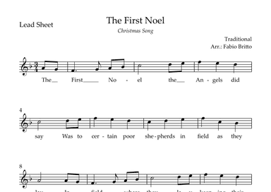 The First Noel (Christmas Song) Lead Sheet in F Major. (arr. Fabio Britto)