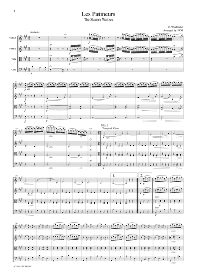 Waldteufel The Skaters Waltzes, for string quartet, CW201 (arr. FCMUSIC)