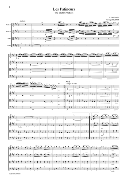 Waldteufel The Skaters Waltzes, for string quartet, CW201 (arr. FCMUSIC)