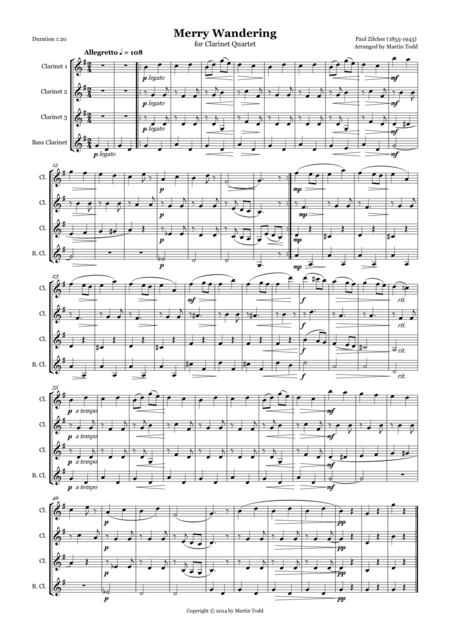 Merry Wandering for Clarinet Quartet (arr. Martin Todd)
