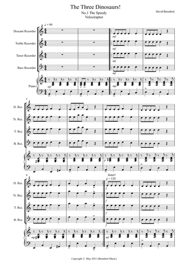 3 Dinosaur Pieces! for Recorder and Piano