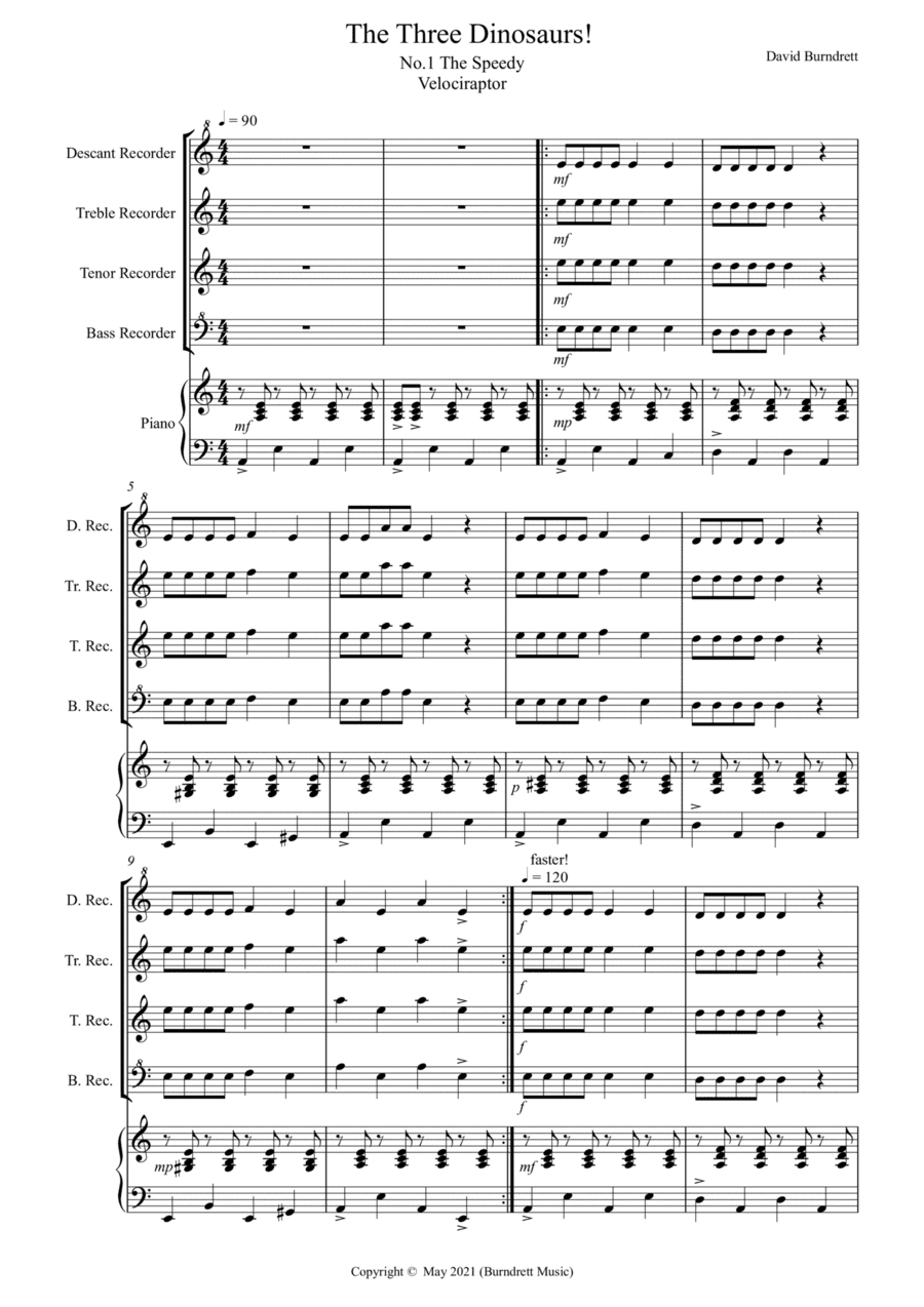 3 Dinosaur Pieces! for Recorder and Piano