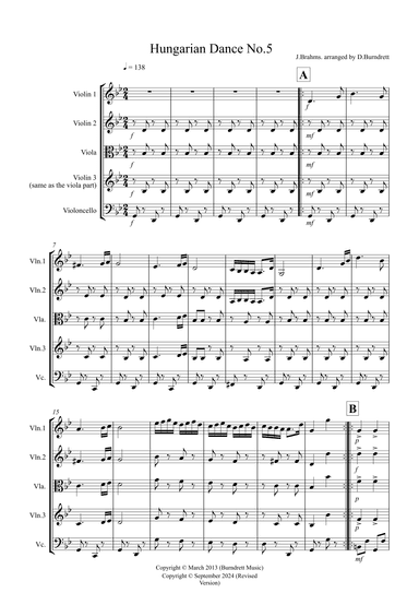 Hungarian Dance No.5 for String Quartet (arr. David Burndrett)