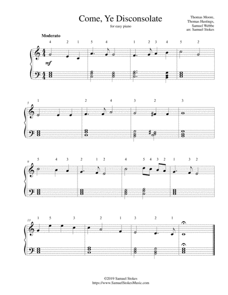 Come, Ye Disconsolate, Where'er Ye Languish - for easy piano (arr. Samuel Stokes)
