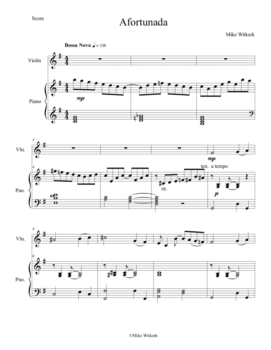 Mike Witkerk - Afortunada (Violin and Piano)