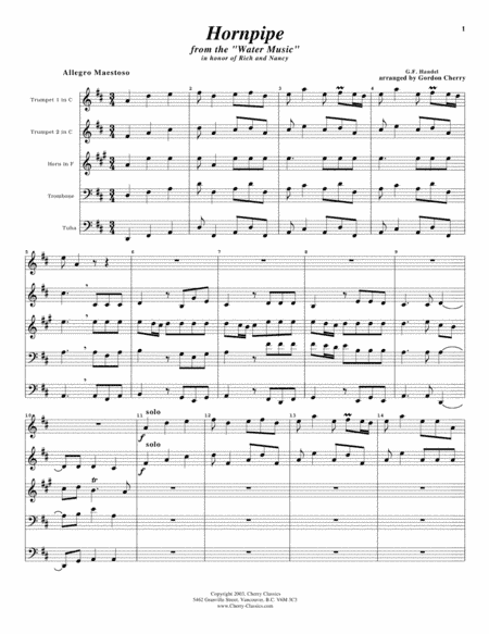 2 Wedding Processionals for Brass Quintet (arr. Cherry, Gordon)