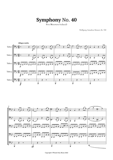 Symphony No. 40 by Mozart for Tuba Quintet (arr. Ander)