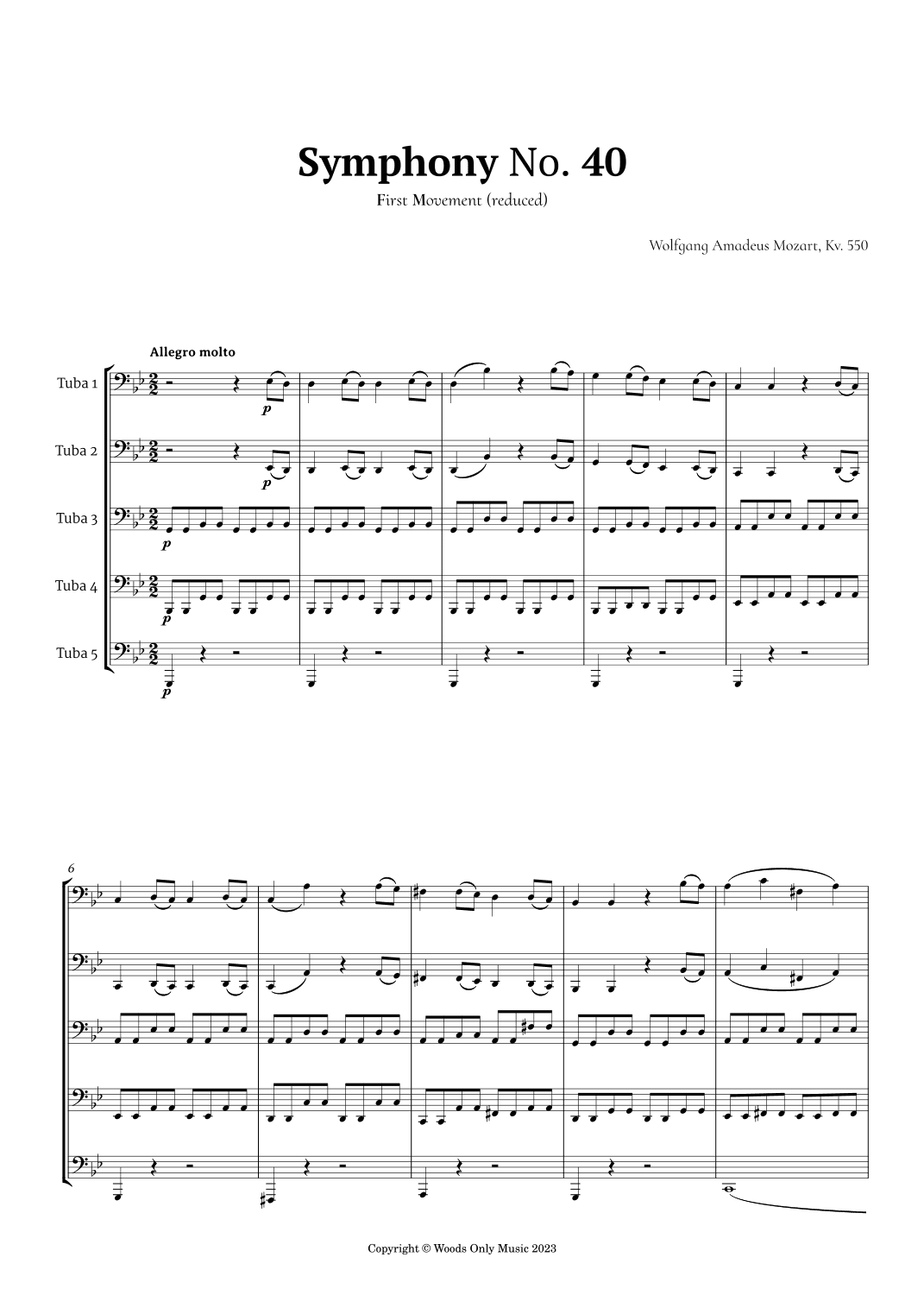 Symphony No. 40 by Mozart for Tuba Quintet (arr. Ander)