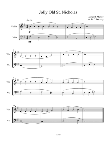 Jolly Old St. Nicholas (Violin and Cello Duet) (arr. B. C. Dockery)