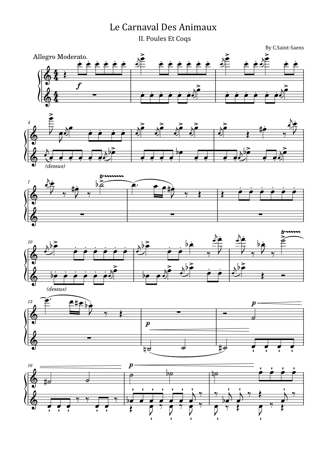 C.Saint-Saens - Le Carnaval Des Animaux, II. Poules Et Coqs – For Piano Solo Original (arr. poon)
