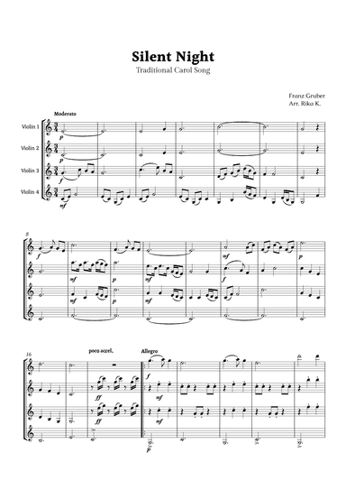 Silent Night for Violin Quartet (arr. Rika K.)