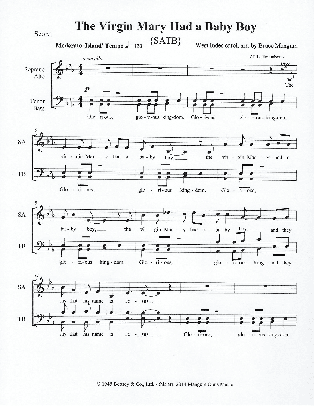 The Virgin Mary Had a Baby Boy (arr. Bruce Mangum)
