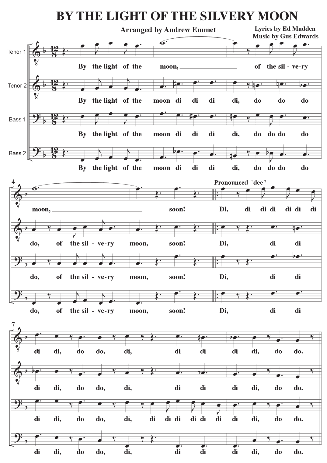 By The Light Of The Silvery Moon A Cappella TTBB (arr. Andrew Emmet)