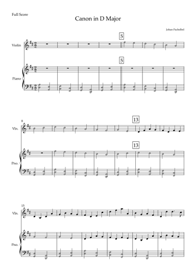 Canon in D Major (Johann Pachelbel) for Violin Solo and Piano Accompaniment (arr. Fabio Britto)