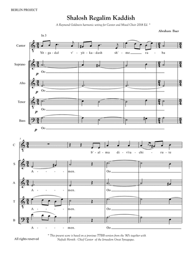 Shalosh Regalim Kaddish (Baer) (arr. Raymond Goldstein)