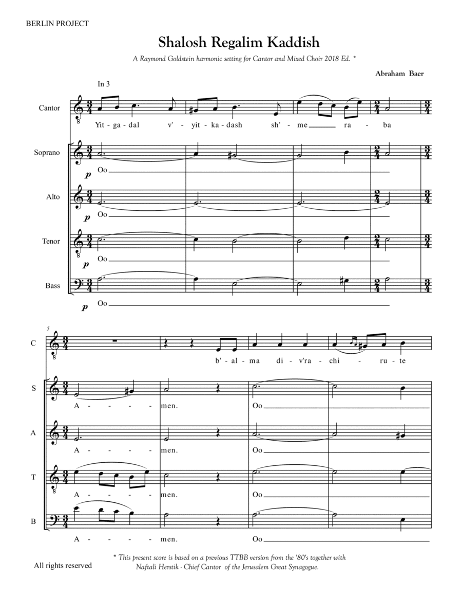 Shalosh Regalim Kaddish (Baer) (arr. Raymond Goldstein)