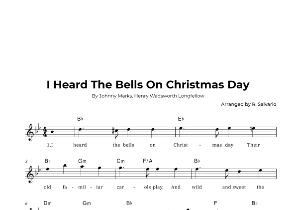 I Heard The Bells On Christmas Day (Key of B-Flat Major) (arr. R. Salvario)