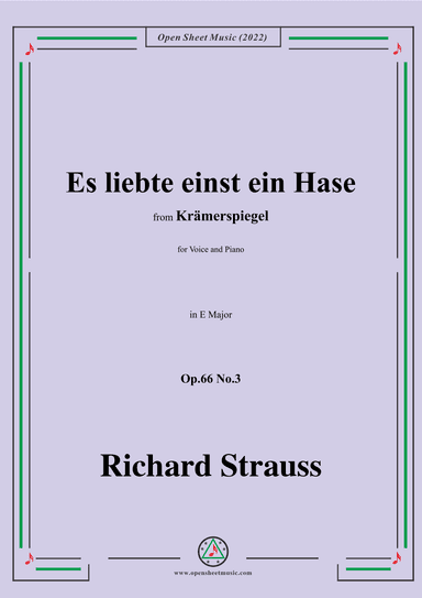 Richard Strauss-Es liebte einst ein Hase,in E Major,Op.66 No.3 (arr. OSM Press)