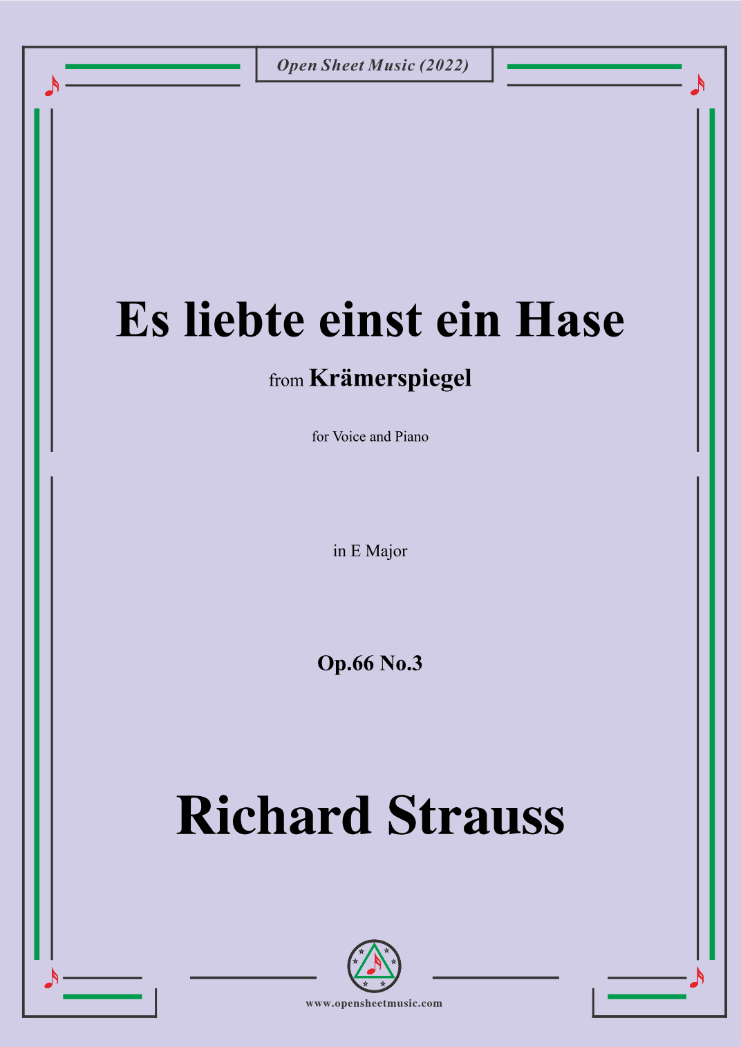 Richard Strauss-Es liebte einst ein Hase,in E Major,Op.66 No.3 (arr. OSM Press)