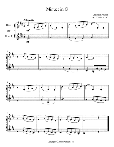 Minuet in G for horn duet (arr. Daniel C. M.)