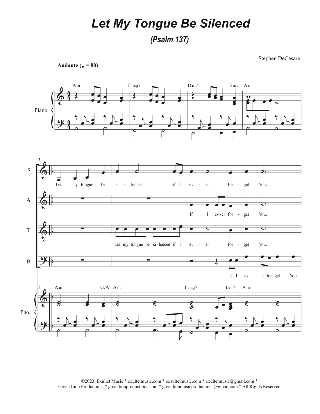 Let My Tongue Be Silenced (Psalm 137) (SATB)