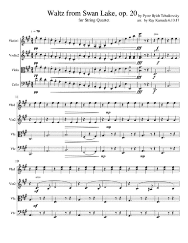 Swan Lake Waltz, for String Quartet (arr. Ray Kamada)