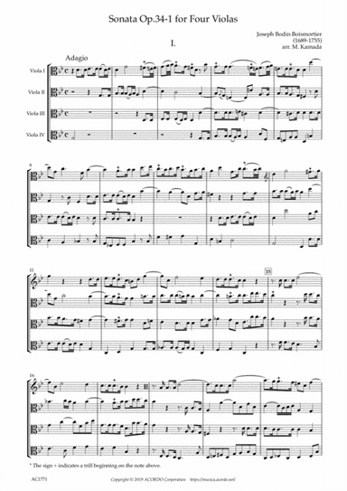 Sonata Op.34-1 for Four Violas (arr. Kamada, Mikio)