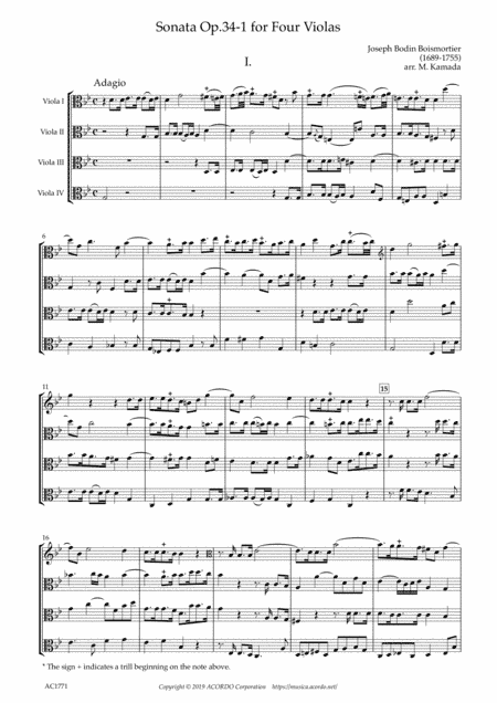 Sonata Op.34-1 for Four Violas (arr. Kamada, Mikio)