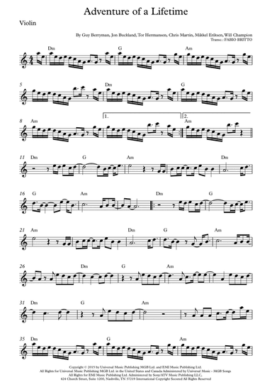 Adventure Of A Lifetime (arr. Fabio Britto)