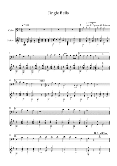 Jingle Bells, James Pierpont, For Cello & Guitar