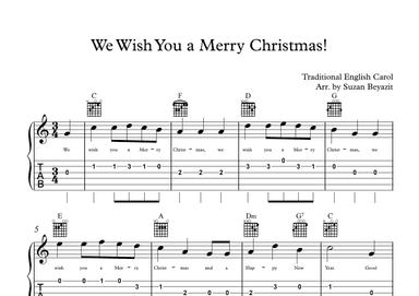 We Wish You a Merry Christmas! (Easy Guitar with Chords) (arr. Suzan Beyazit)