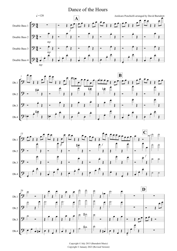 Dance of the Hours for Double Bass Quartet (arr. David Burndrett)