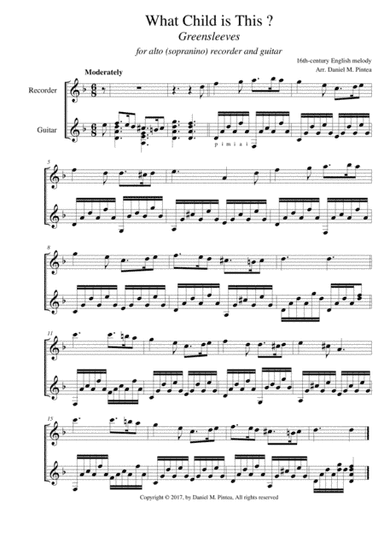 What Child is This (Greensleeves) - Soprano recorder and guitar (arr. Daniel M. Pintea)