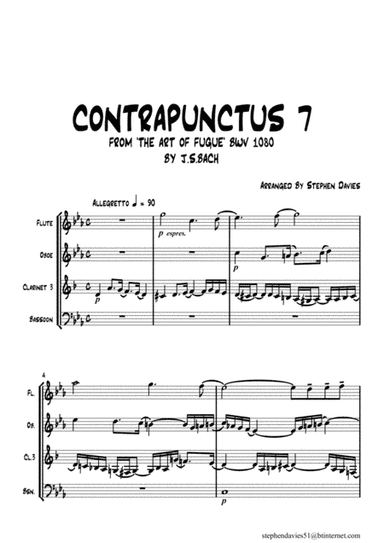 'Contrapunctus 10' By J.S.Bach BWV 1080 from 'The Art of the Fugue' for Woodwind Quartet. (arr. Stephen Davies)
