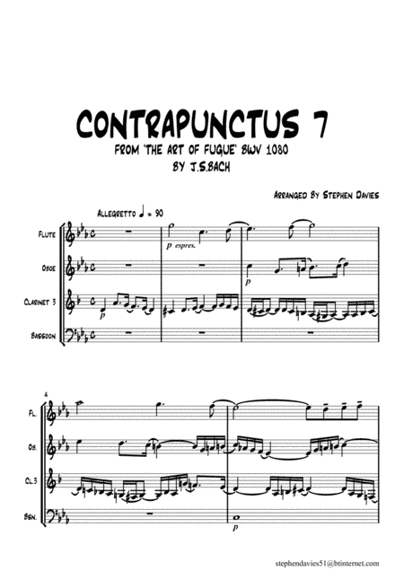 'Contrapunctus 10' By J.S.Bach BWV 1080 from 'The Art of the Fugue' for Woodwind Quartet. (arr. Stephen Davies)