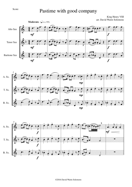 Pastime with good company for saxophone trio (arr. David Warin Solomons)