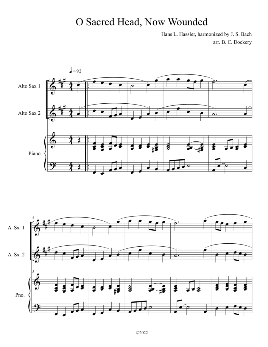 O Sacred Head, Now Wounded (Alto Sax Duet with Piano Accompaniment) (arr. B. C. Dockery)