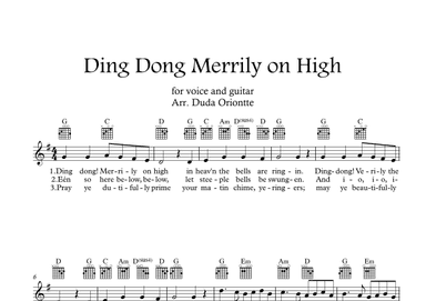 Ding Dong Merrily on High  (G major - guitar TABS - with lyrics) (arr. Duda Oriontte)