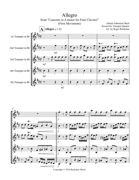 Allegro (from "Concerto for Four Claviers") (A min) (Trumpet Quintet) (arr. Regis Bookshar)