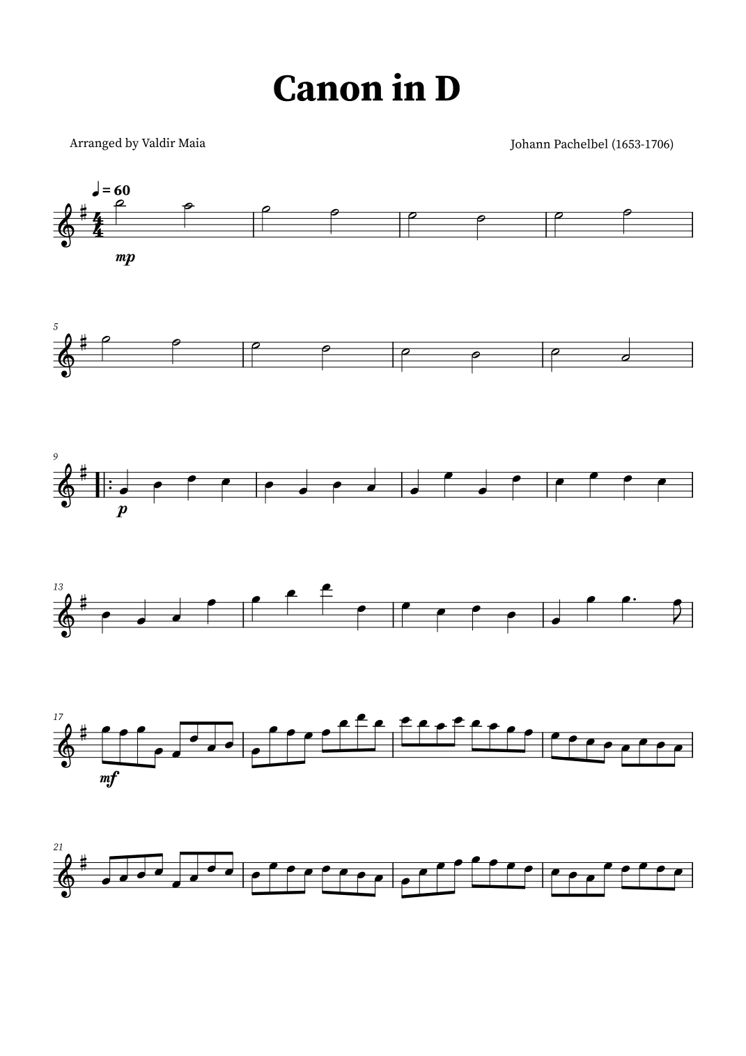 Canon in D - Alto Recorder Solo (arr. Valdir Maia)