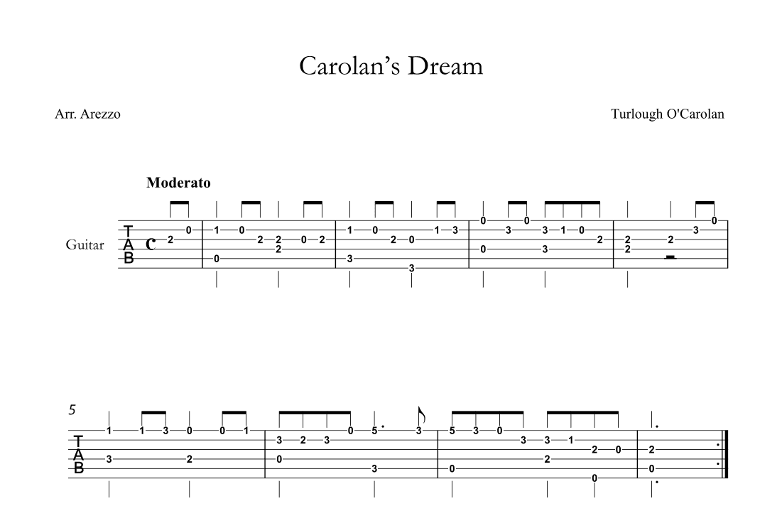Carolan's Dream - Guitar Tabs Turlough'o Carolan (arr. Arezzo Music)