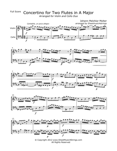 Molter, J. - Concertino (Mvt. 1) for Violin and  Cello (arr. Linda M. Scott)